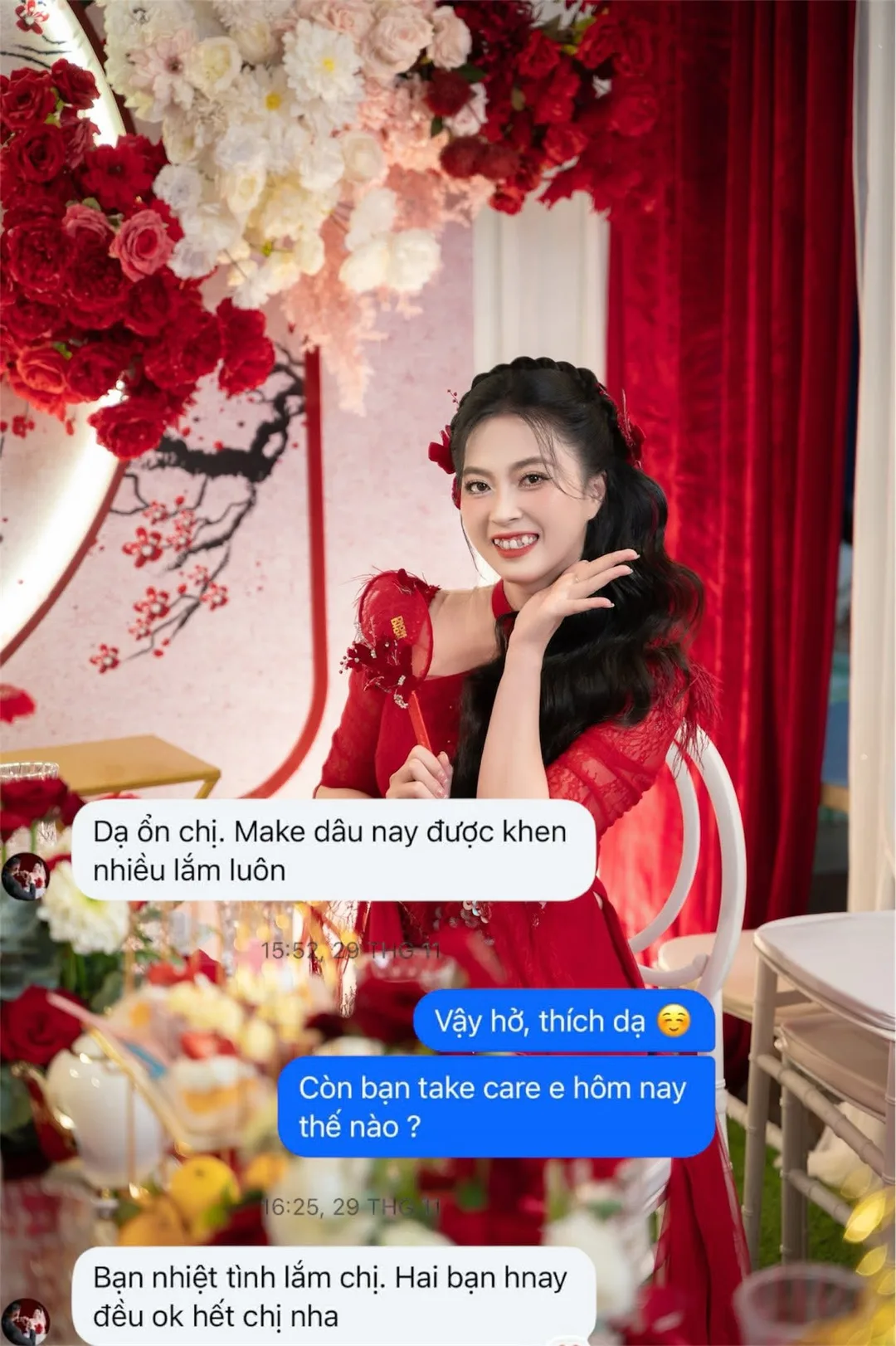 Feedback khách hàng gửi LƯU NGÂN BRIDAL (Makeup cô dâu): “Dạ ổn chị. Make dâu nay được khen nhiều lắm luôn”